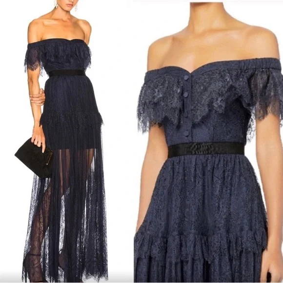 Self-Portrait | Dresses | Selfportrait Off Shoulder Fine Lace Maxi Dress  Size 4 | Poshmark